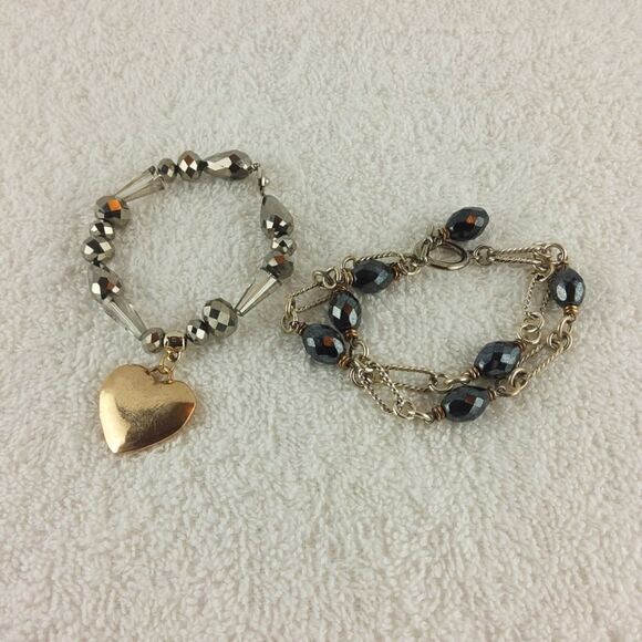 (3/$20) silver & gold tone linked beaded bracelets - Picture 12 of 12
